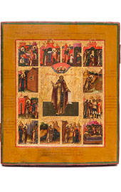 Икона 19 века «Макарий Унженский (Желтоводский) со сценами жития»